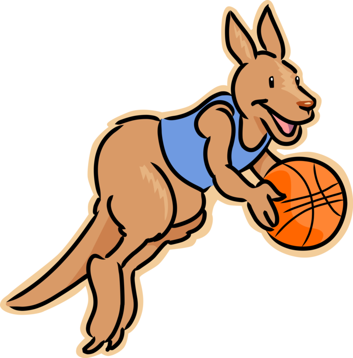 Vector Illustration of Australian Marsupial Kangaroo Playing Basketball