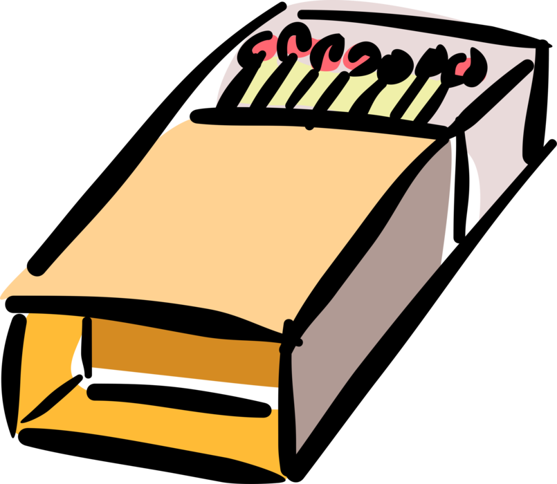 Vector Illustration of Box of Sulphur Wooden Matches Match Tool for Starting Fire