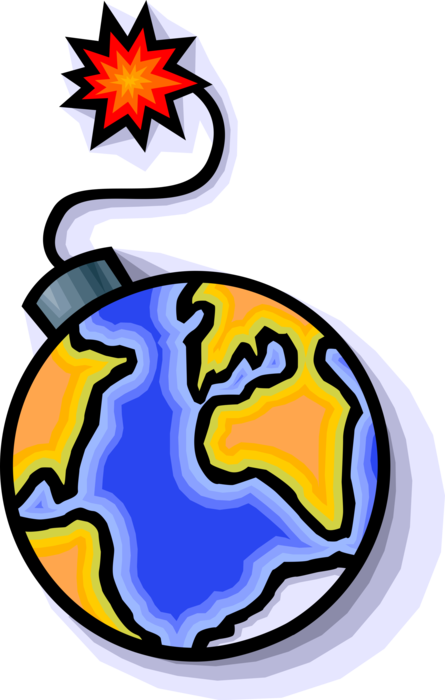 Vector Illustration of Planet Earth As Bomb with Lit Fuse About to Explode