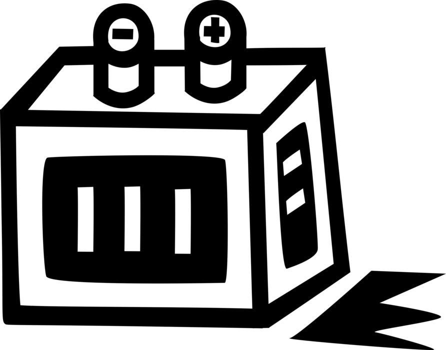 Vector Illustration of 12 Volt Car Battery Energy Source for SLI Starting Engine, Lighting, Ignition