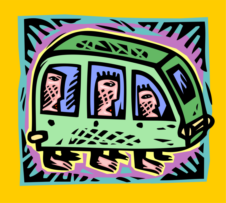 Vector Illustration of Commuter Urban Transportation Bus with Passengers