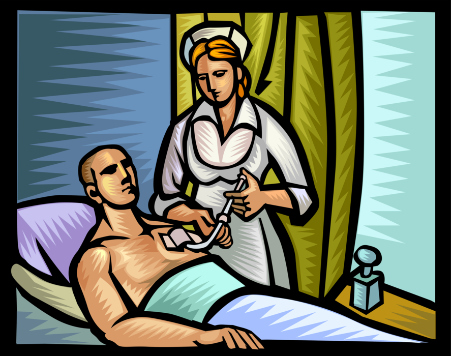 Vector Illustration of Hospital Health Care Nurse Injecting Medication Drugs in Patient