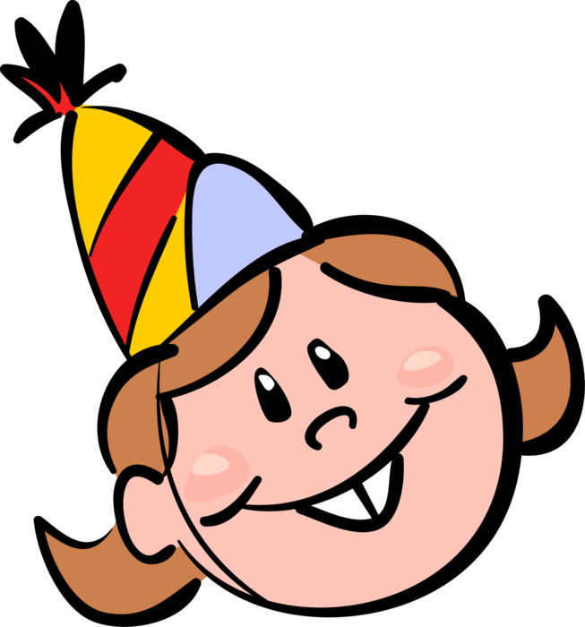 Vector Illustration of Birthday Girl with Party Hat