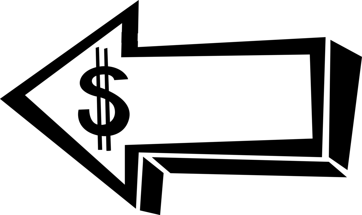 Vector Illustration of Financial Concept Directional Arrow with Cash Money Dollar Sign