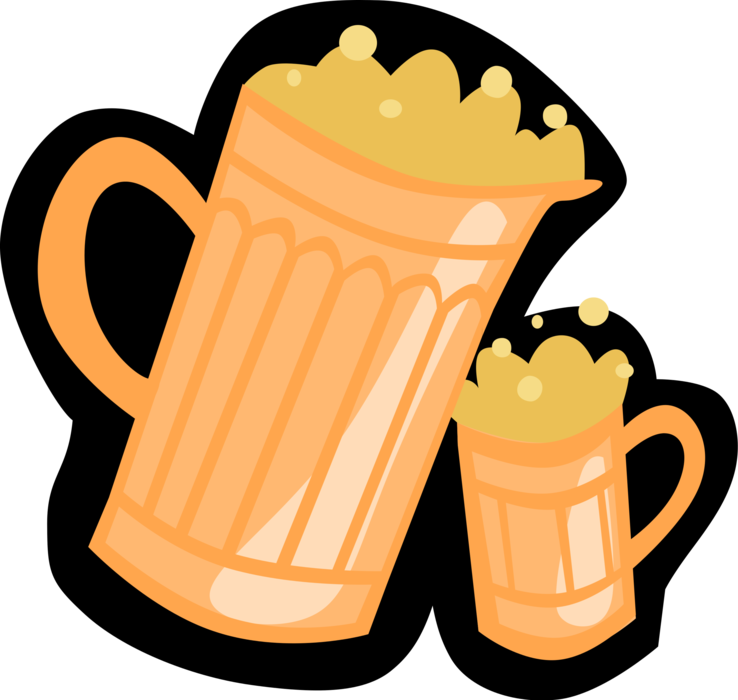 Vector Illustration of Beer Steins with Ale Beer Mug Fermented Malt Barley Alcohol Beverage
