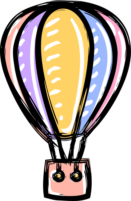 Vector Illustration of Hot Air Balloon with Gondola Wicker Basket Carry Passengers Aloft