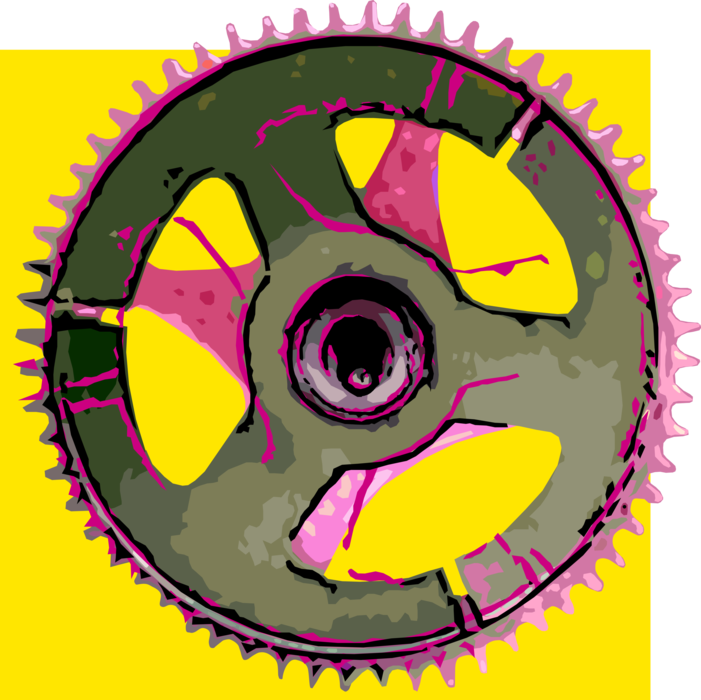 Vector Illustration of Gear Cogwheel Rotating Machine Mechanism with Cut Teeth or Cogs