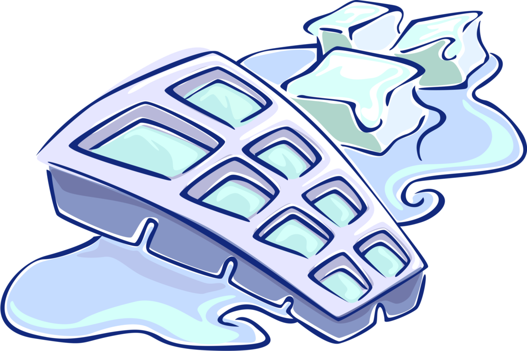 Vector Illustration of Ice Cubes Melting with Ice Tray