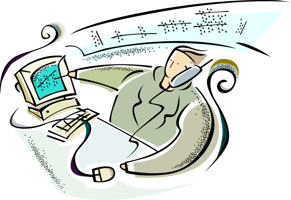 Vector Illustration of Wall Street Financial Money Markets Broker on Telephone with Client