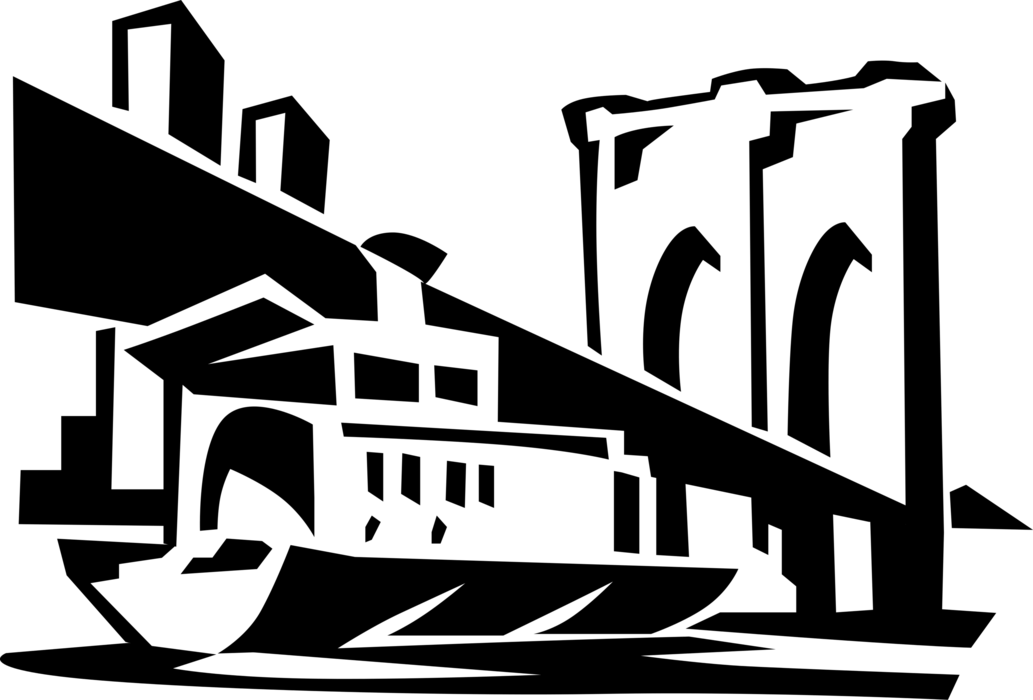 Vector Illustration of Brooklyn Bridge Cable Suspension Bridge Links Manhattan and Brooklyn, New York City 