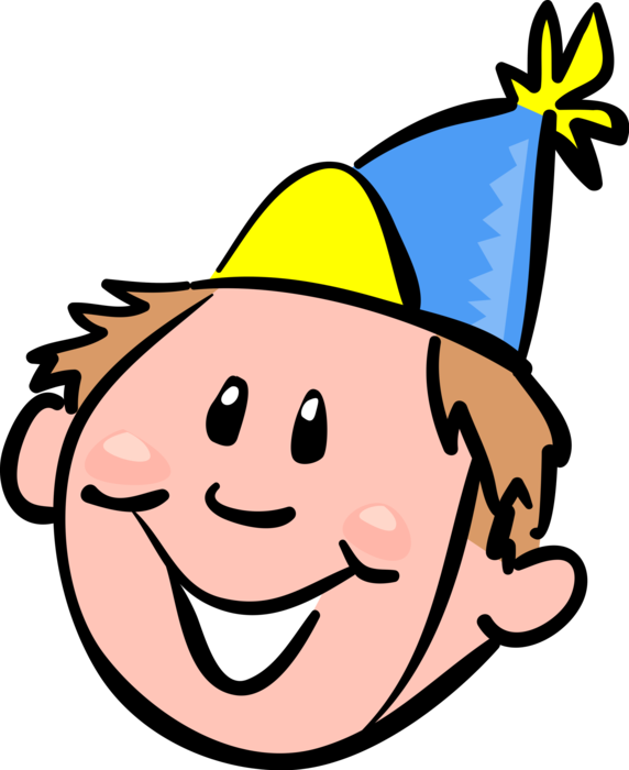 Vector Illustration of Birthday Boy Celebrates with Party Hat