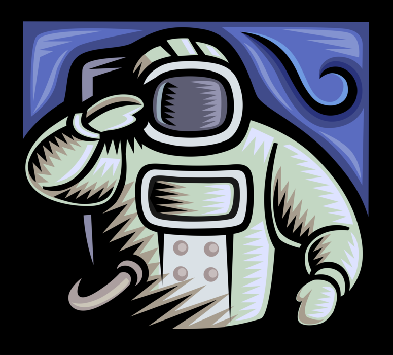 Vector Illustration of Astronaut in Outer Space Suit Spacesuit in Extravehicular Activity Spacewalk Outside Earth Atmosphere