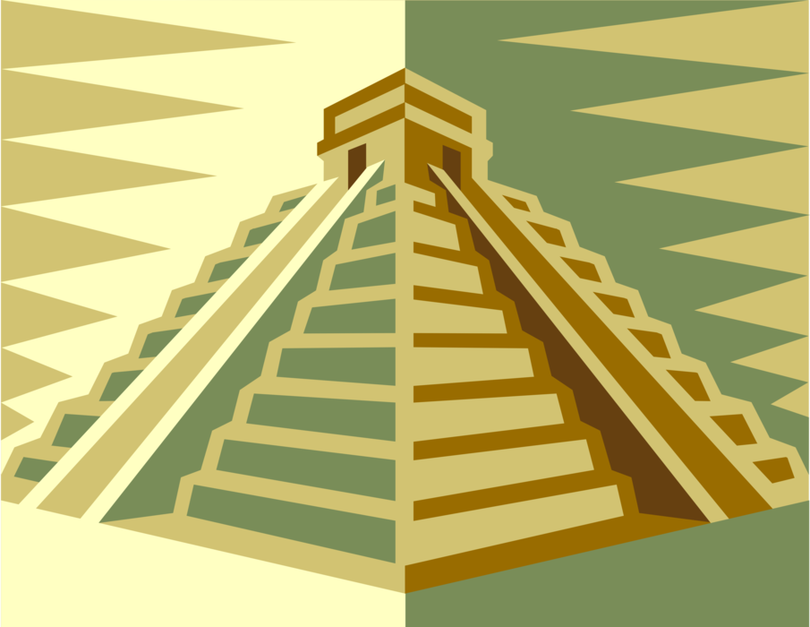 Vector Illustration of Inca Pyramid Structure of Worship and Rituals to Gods