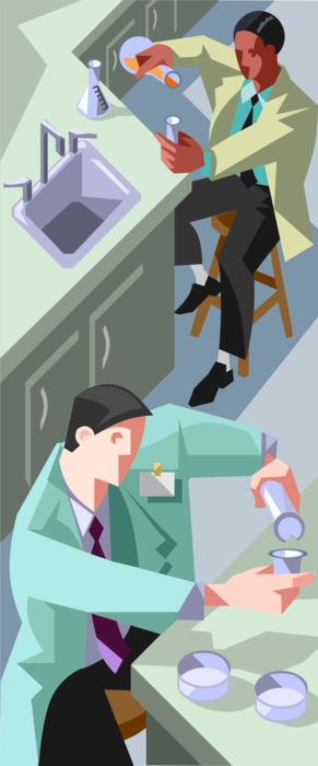 Vector Illustration of Laboratory Research Technicians at Work