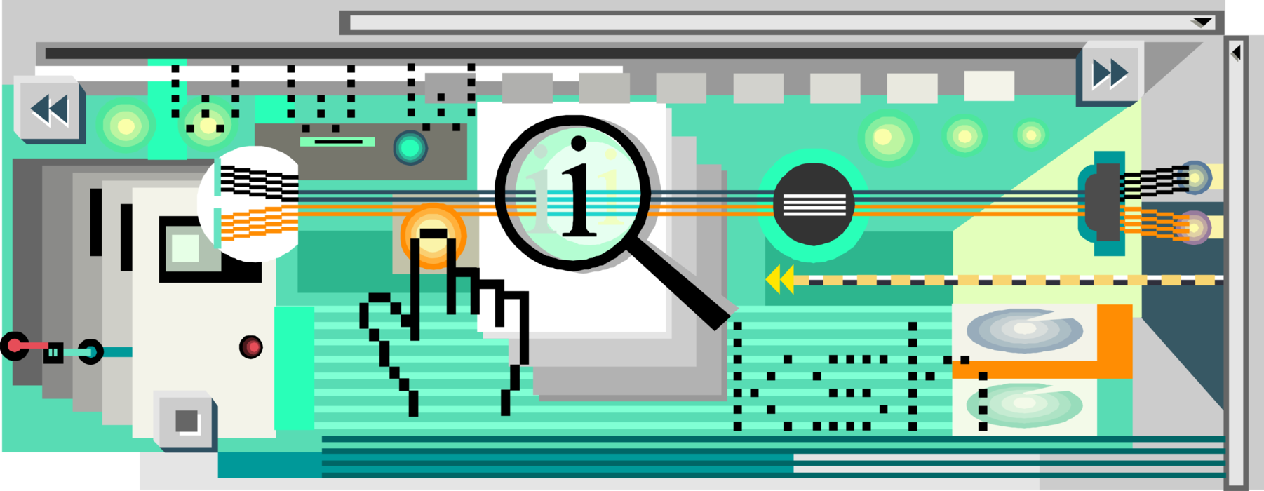 Vector Illustration of Scanning and Transmitting Information in the Digital Age