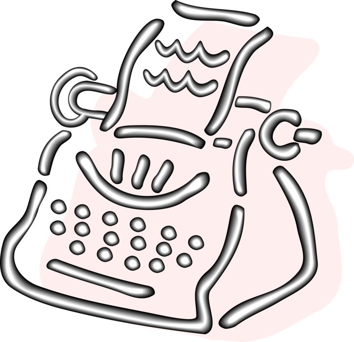 Vector Illustration of Typewriter Mechanical Machine for Writing Characters as in Movable Type Letterpress Printing