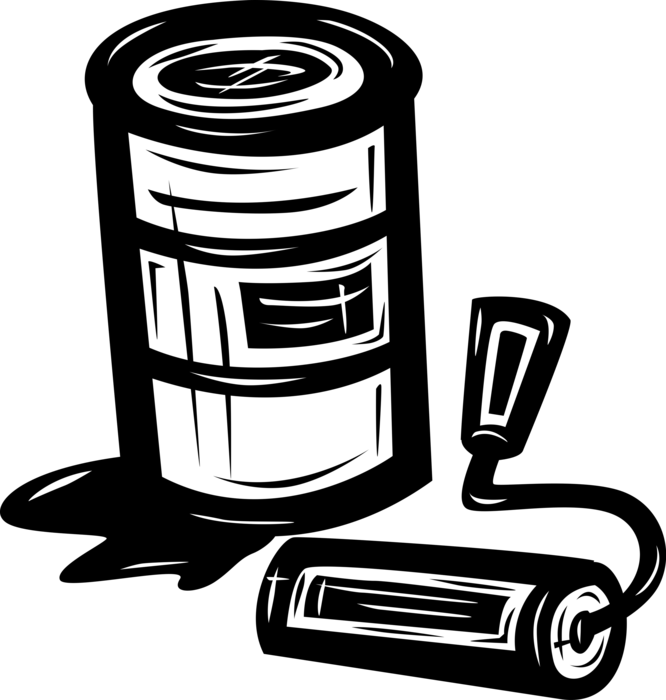 Vector Illustration of Home Renovation and Decoration Paint Can and Roller