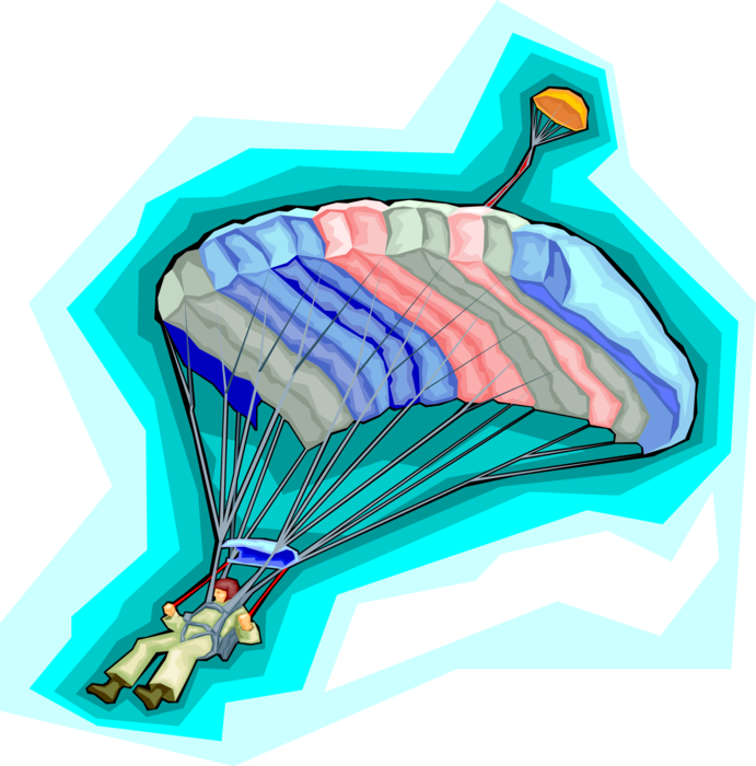 Vector Illustration of Paragliding Enthusiast Parachutes to Earth on Summer Day