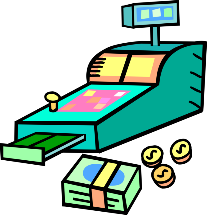 Vector Illustration of Cash Register for Registering and Calculating Retail Sales Transactions