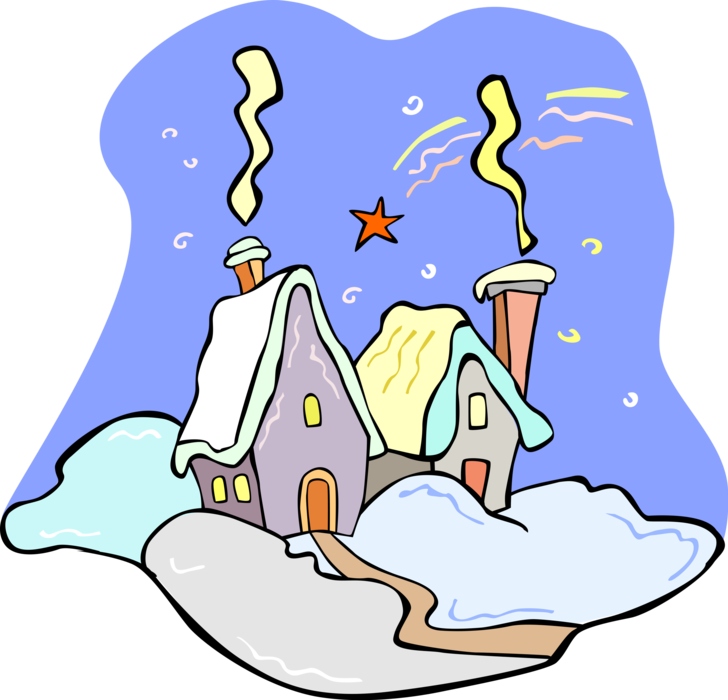 Vector Illustration of Houses Covered in Snow in Winter
