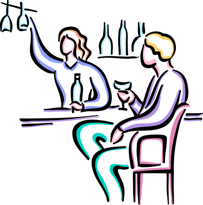 Vector Illustration of Barroom Bartender Mixes and Serves Alcohol Beverage Cocktail Drinks at Bar