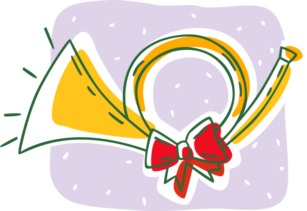 Vector Illustration of Festive Season Christmas Bugle Horn with Red Ribbon