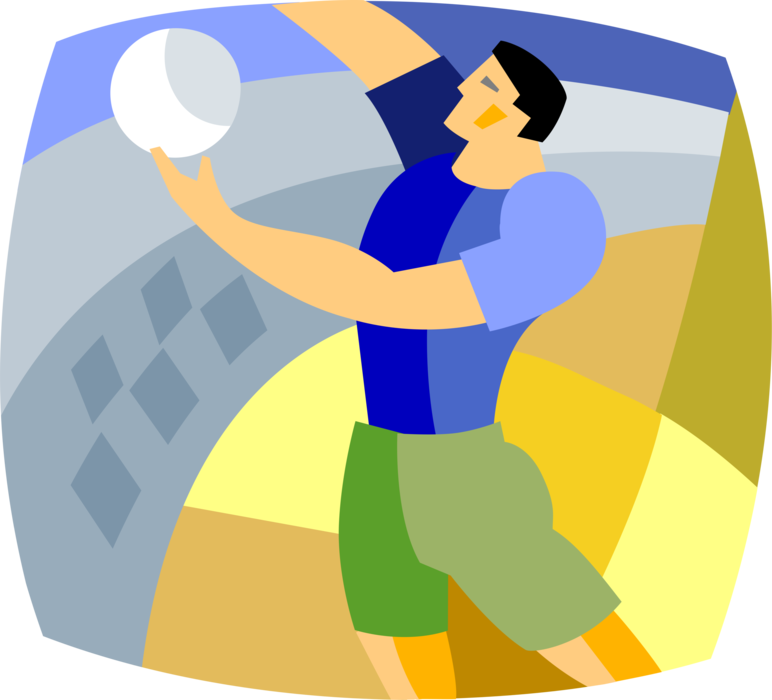 Vector Illustration of Sport of Beach Volleyball Player Serves Ball