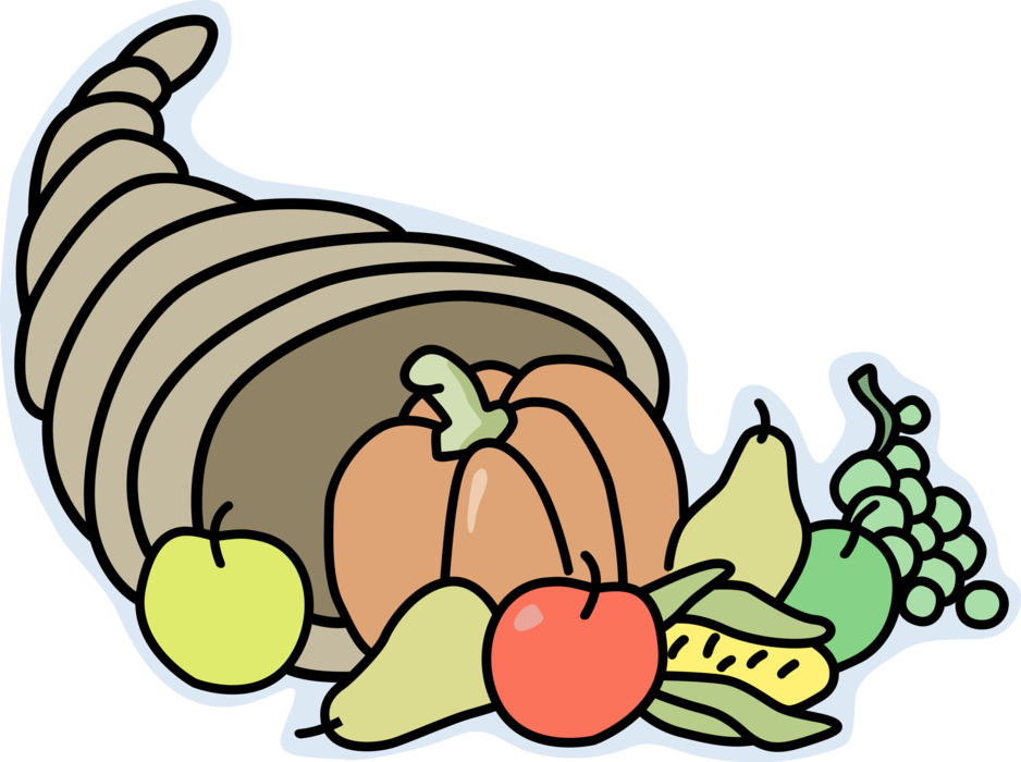 Vector Illustration of Cornucopia Horn of Plenty with Harvest Fruits and Vegetables