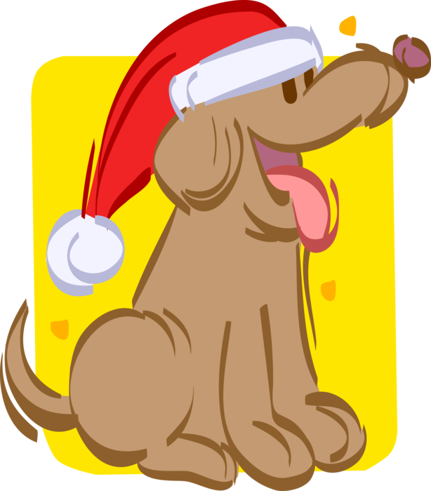 Vector Illustration of Family Pet Dog Puppy Wearing Santa Christmas Hat