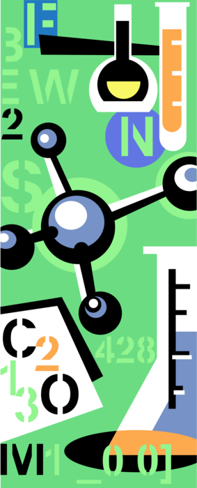 Vector Illustration of Chemical Industry Research with Molecule, Beaker and Test Tube