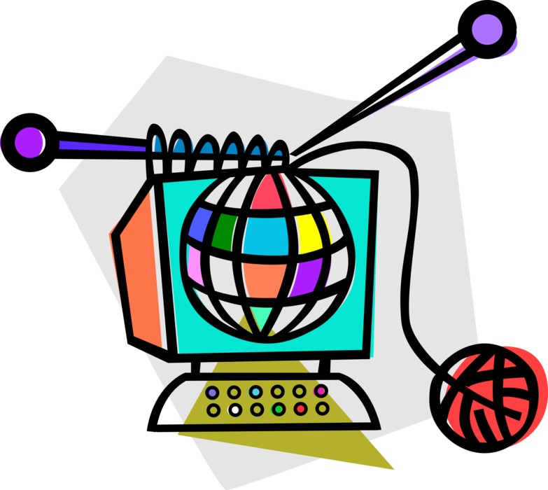 Vector Illustration of Online Internet Worldwide Community with Knitting Yarn and Needles