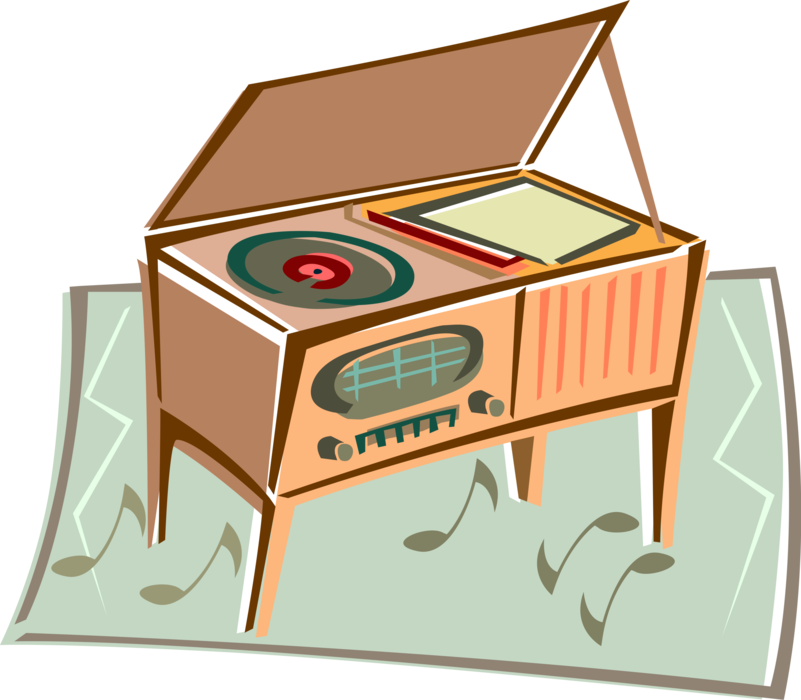 Vector Illustration of Vintage Home Stereo Record Player Audio Entertainment System