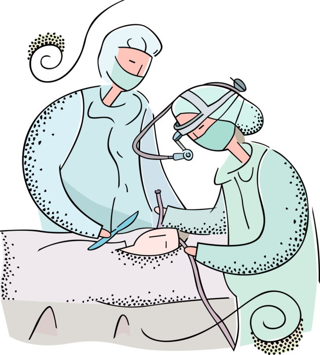 Vector Illustration of Health Care Professional Doctor Physicians Performing Surgery in Hospital Operating Room