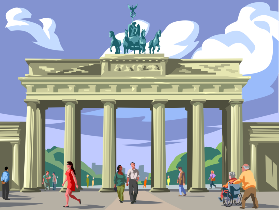 Vector Illustration of Brandenburg Gate, German Neoclassical Monument Landmark, Berlin, Germany 