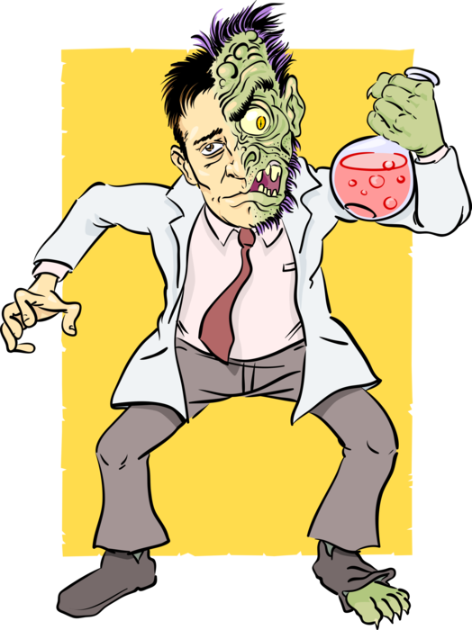 Vector Illustration of Dr. Jekyll and Mr. Hyde Possessed Doctor Unleashes Inner Demons