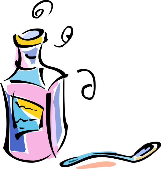 Vector Illustration of Spoon and Medication Cough Syrup Medicine