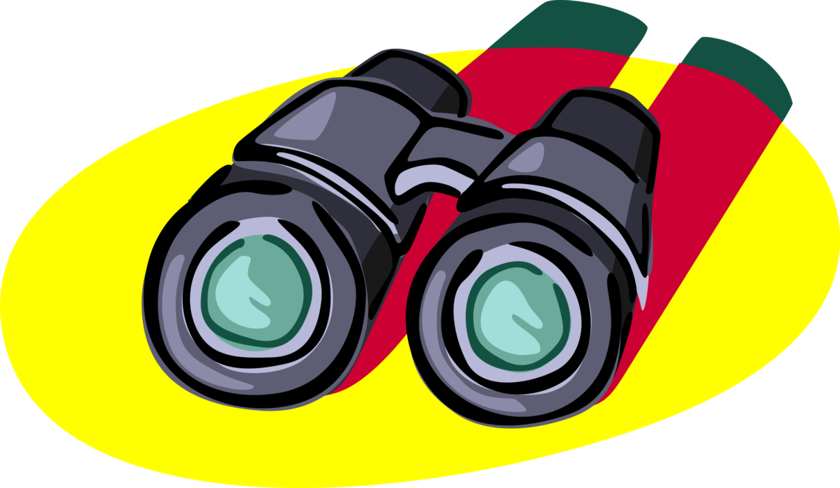 Vector Illustration of Binoculars, Field Glasses or Binocular Telescopes Produce Three-Dimensional Image