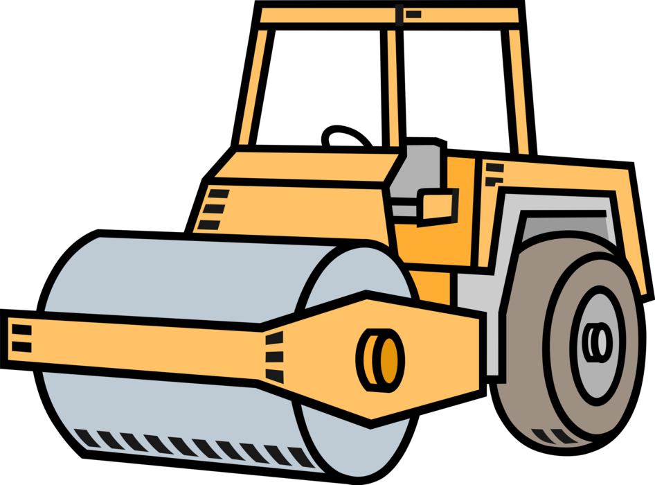 Vector Illustration of Construction Industry Heavy Machinery Road Paving Equipment Steam Roller or Steamroller