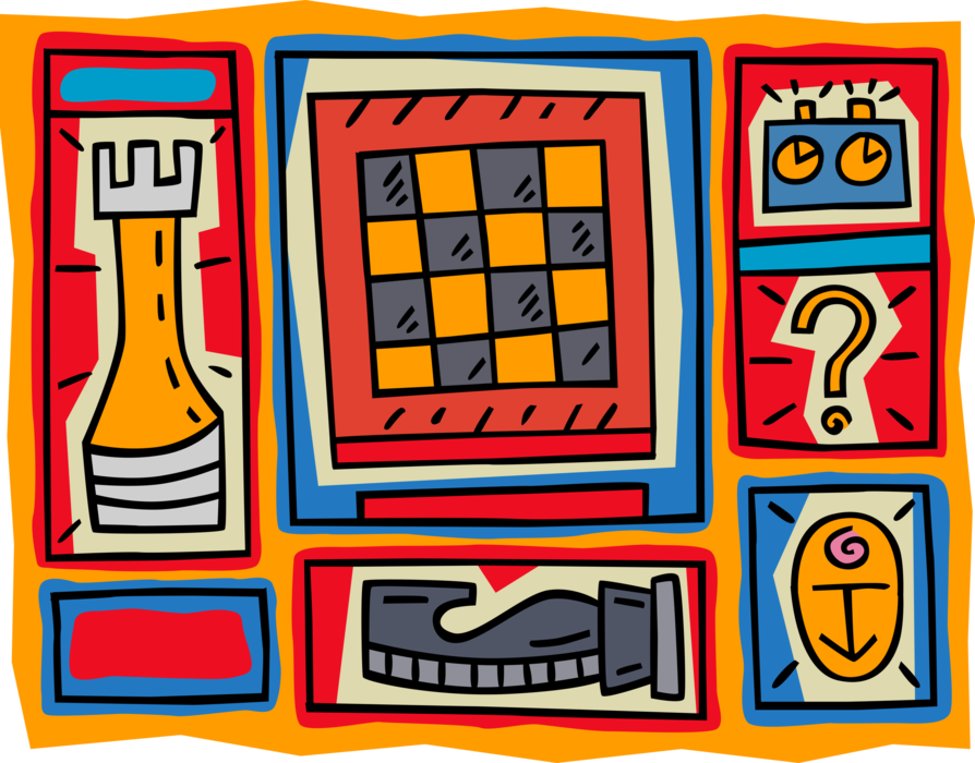 Vector Illustration of Strategy Board Game of Chess, Time Clock, and Pieces