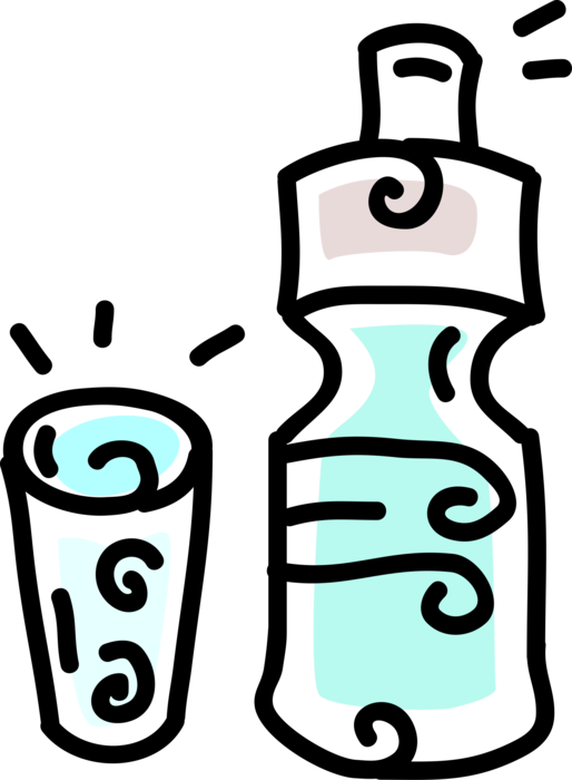 Vector Illustration of Bottled Water H2O and Drinking Glass