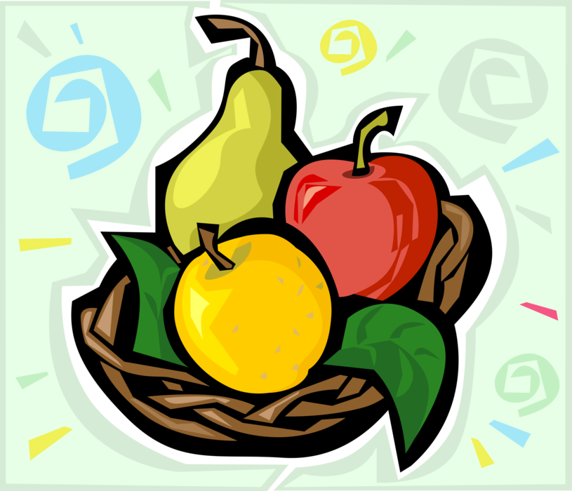 Vector Illustration of Fruit Apples with Pear in Basket