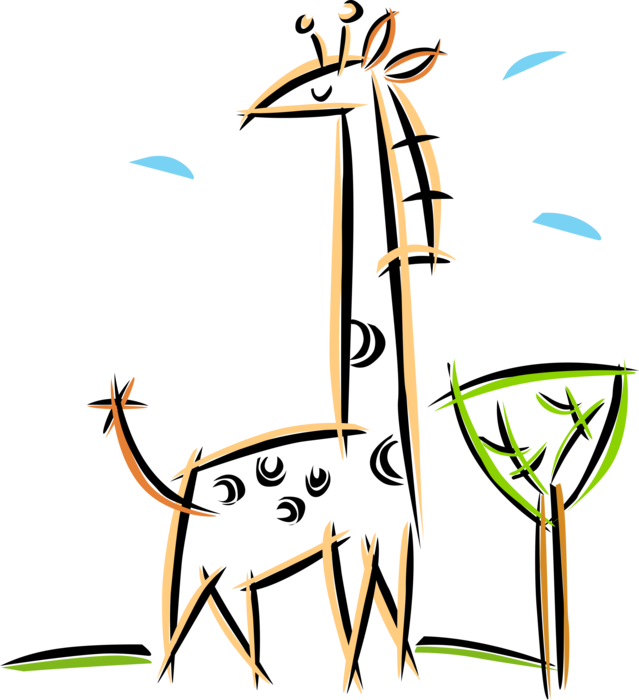 Vector Illustration of Giraffe Stands with Tree in Africa