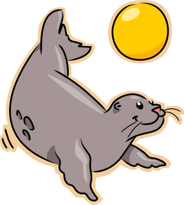 Vector Illustration of Harbor Seal Plays Beach Volleyball