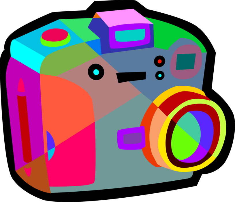 Vector Illustration of Digital Photography Photographic Camera Takes Photos