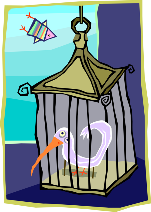 Vector Illustration of Bird Trapped in Birdcage