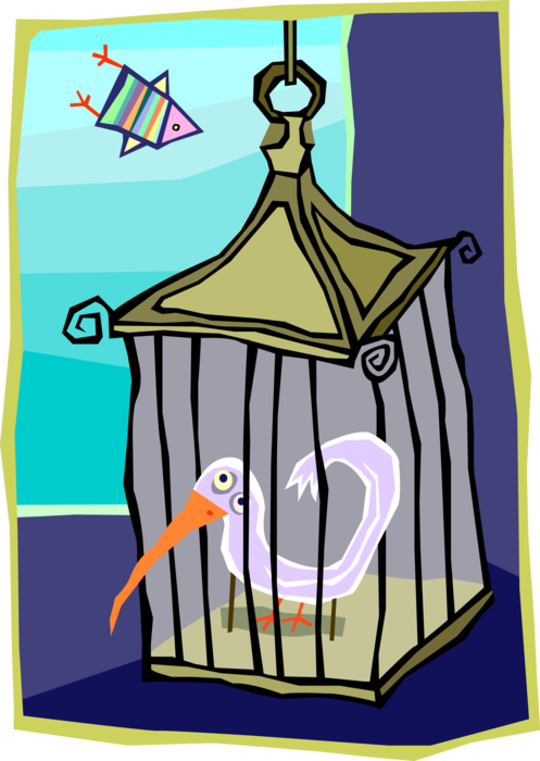 Vector Illustration of Bird Trapped in Birdcage