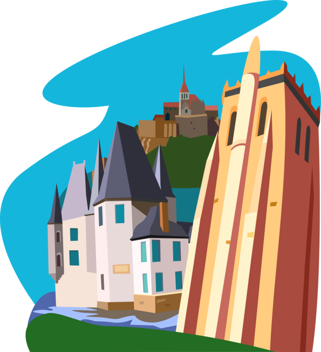 Vector Illustration of Mont Saint-Michel, Chateau D'o Castle, Normandy France