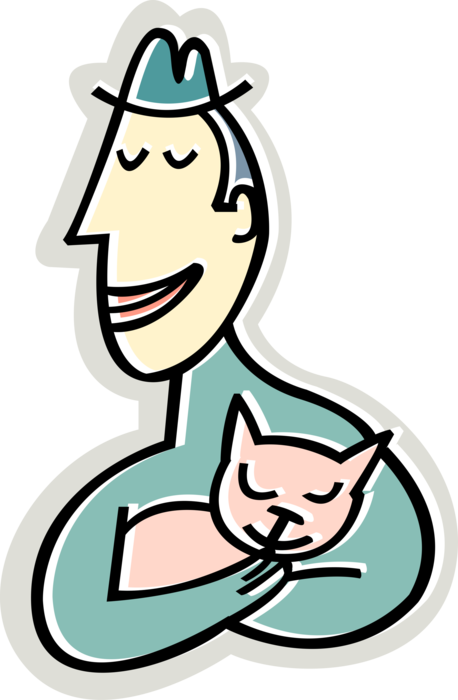 Vector Illustration of Proud Cat Owner with Pet Kitten