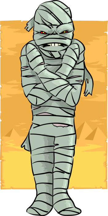 Vector Illustration of Mummy Deceased Embalmed Human Wrapped in Bandages