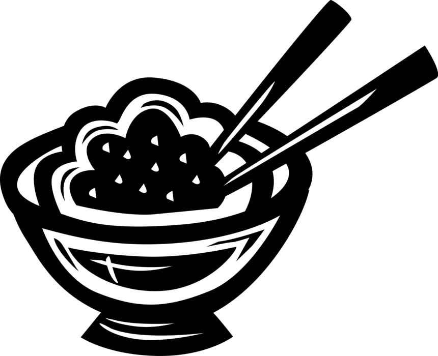 Vector Illustration of Bowl of Asian Cuisine Chinese Rice with Chopsticks